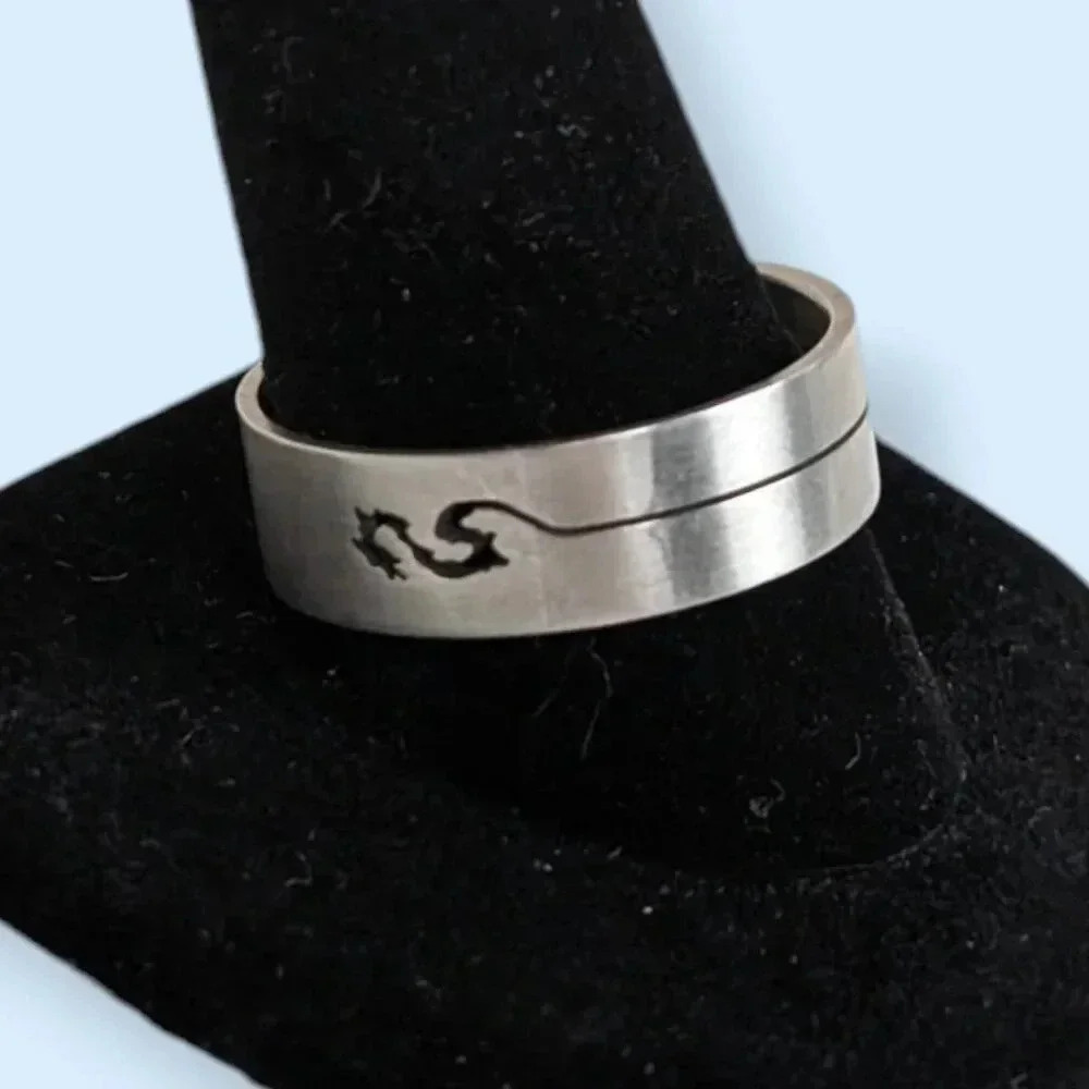 Brushed Silver Tone Cut Out Band Ring